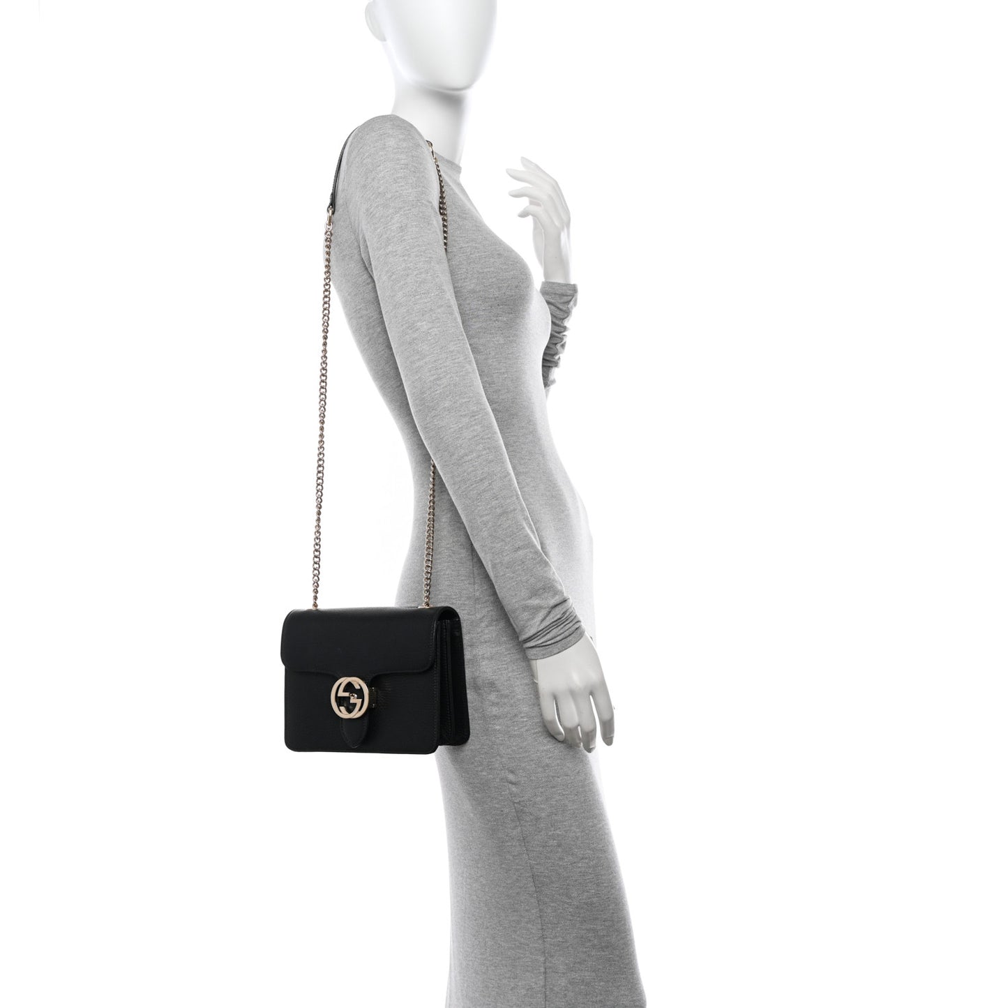 Dollar Calfskin Small Interlocking G Shoulder Bag Black