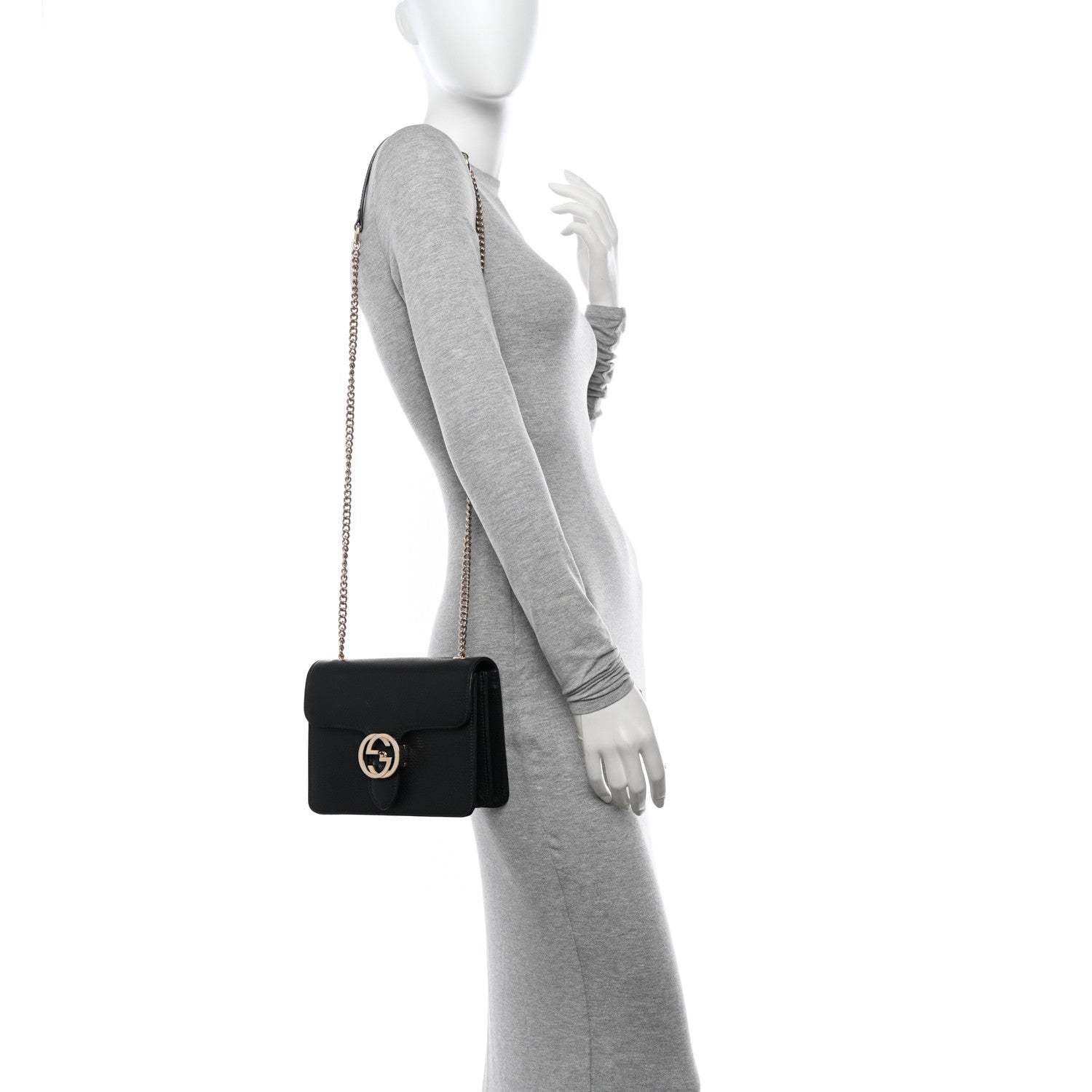 Gucci Dollar Calfskin Small Interlocking G Shoulder Bag Black 2 of 15