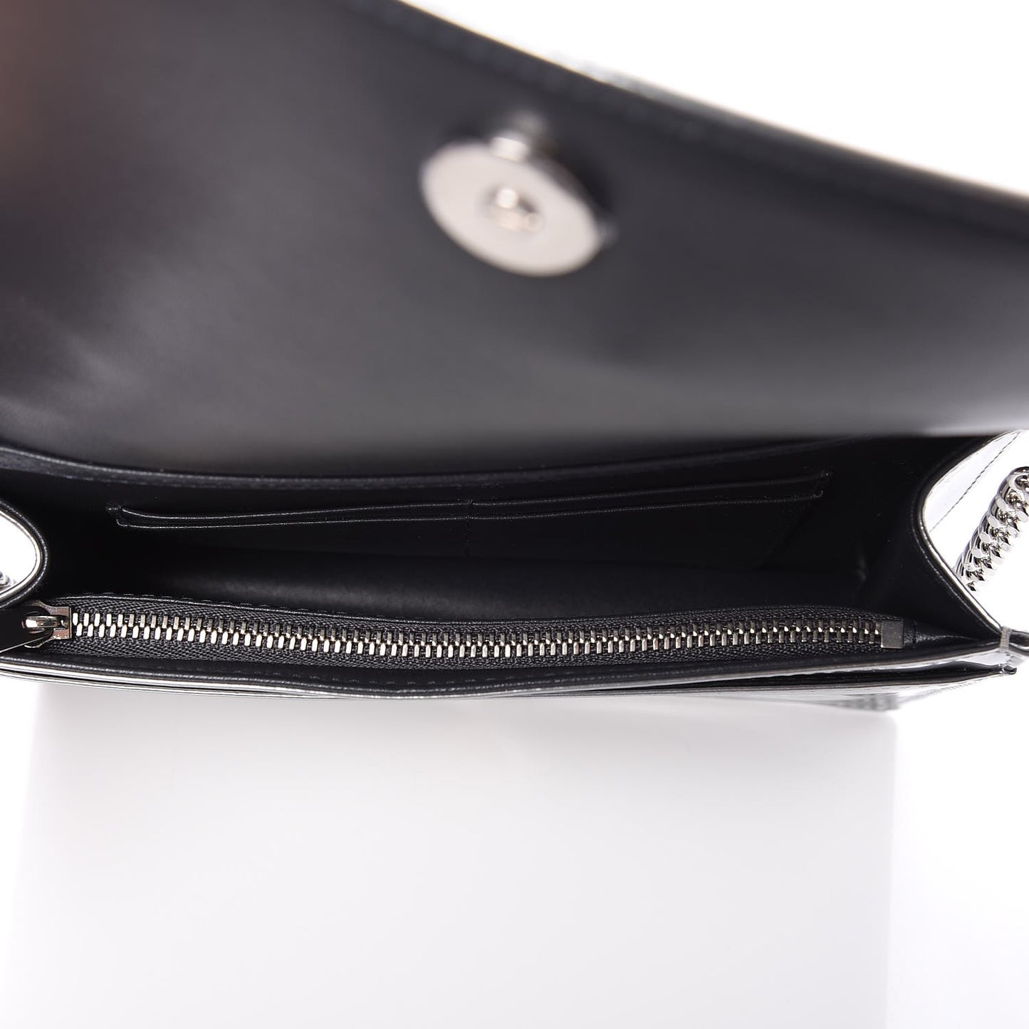 Metallic Patent Micro-Cannage Diorama Wallet on Chain Pouch Silver