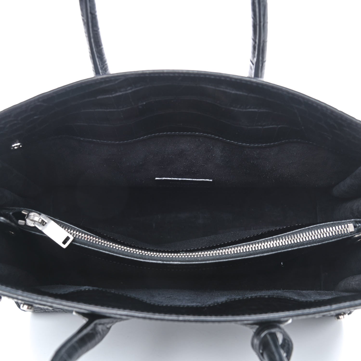 Saint Laurent Calfskin Crocodile Embossed Small Supple Sac de Jour Black 4 of 8