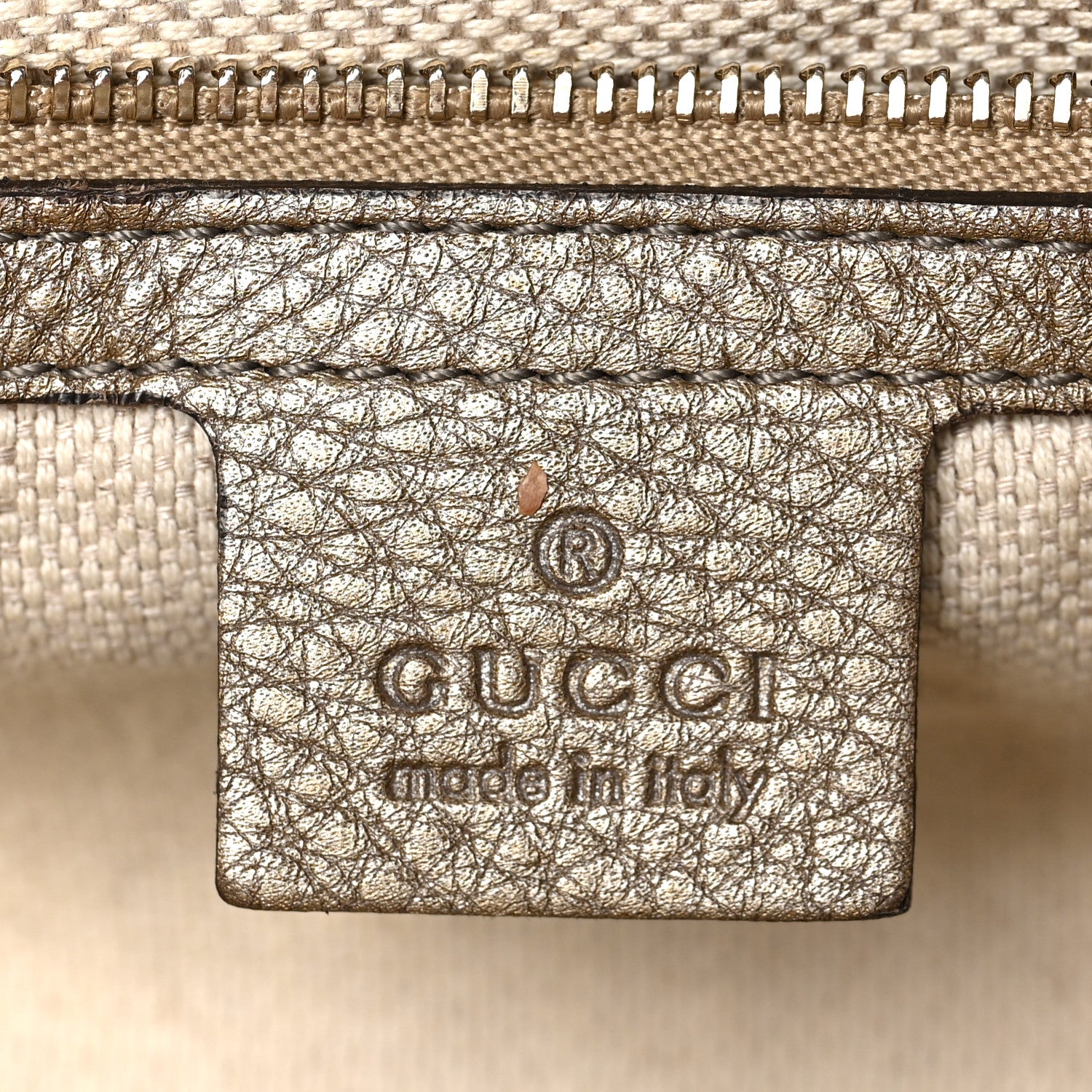 Gucci Metallic Pebbled Calfskin Large Soho Chain Shoulder Bag Golden Beige 6 of 10