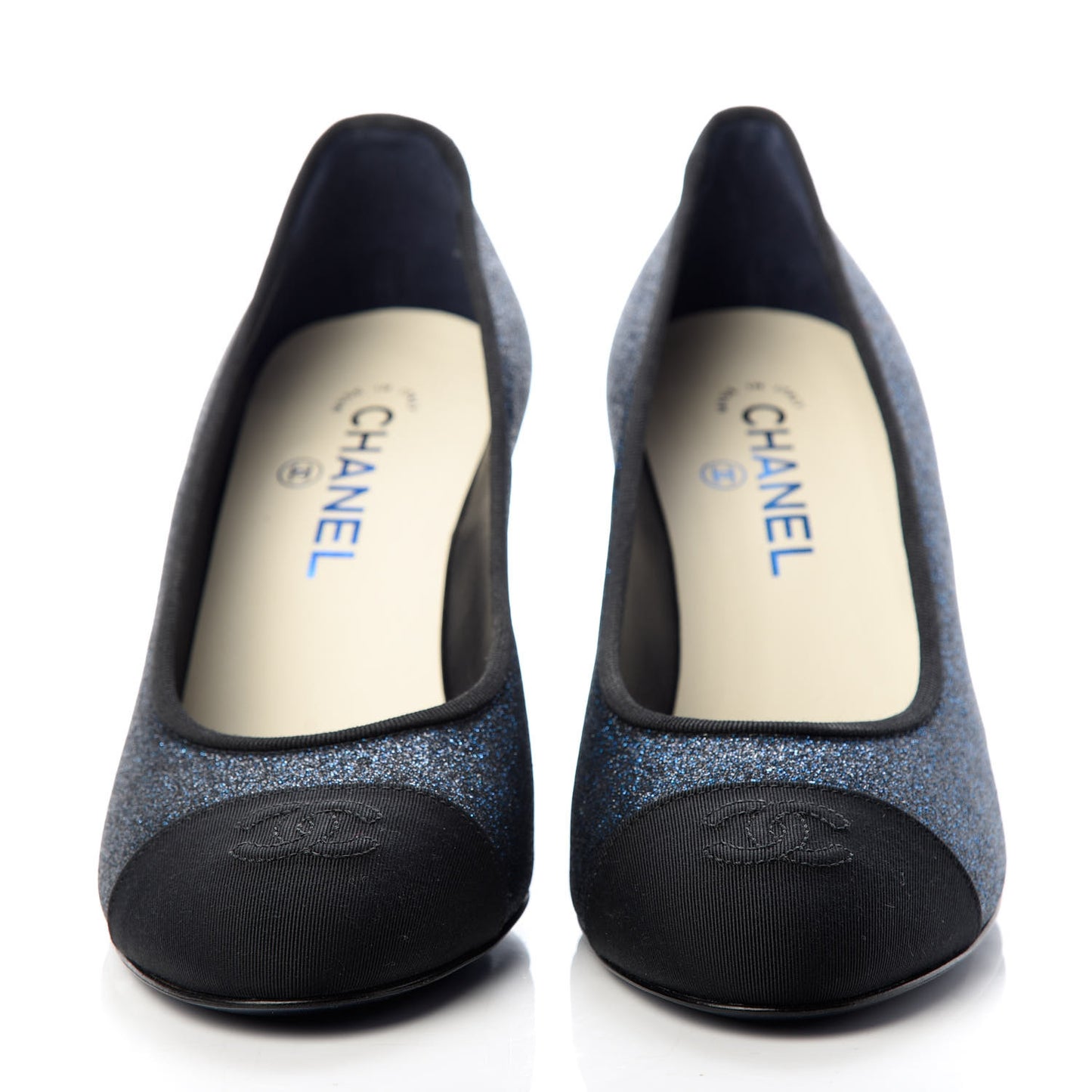 Glitter Grosgrain Cap Toe Logo Pumps 39 Blue