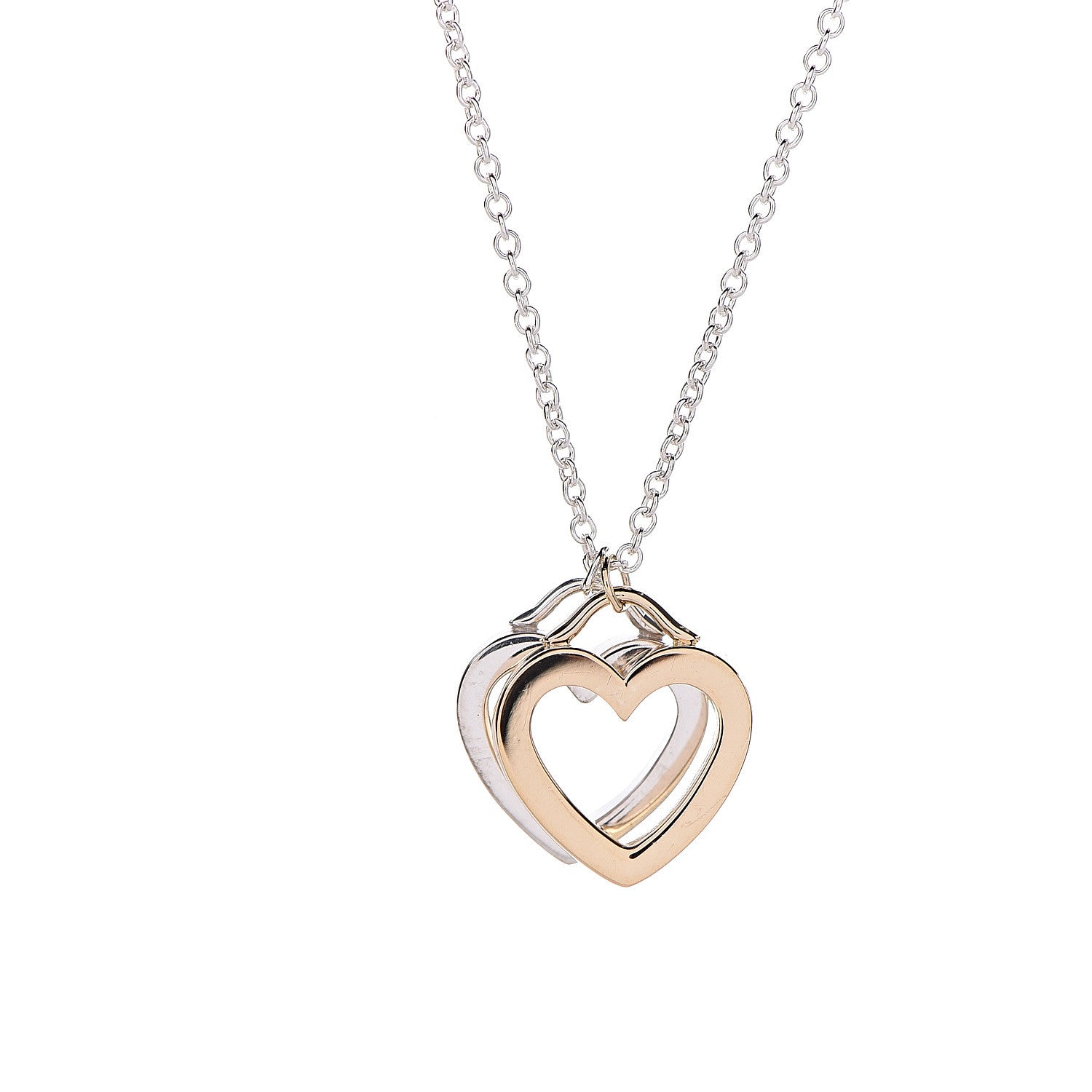 Tiffany Sterling Silver 18K Yellow Gold Double Heart Pendant Necklace 5 of 7