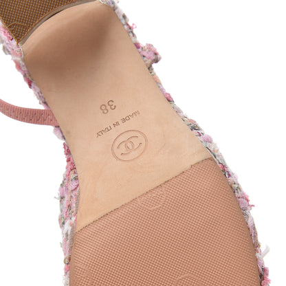 Chanel Tweed Lambskin Cap Toe CC Slingback Pumps 38 Pink White 10 of 16