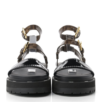 Fendi Vernice High-Tech Glazed Fabric FF Lug Sole Platform Sandals 39 Black Tobacco Moro 3 of 15
