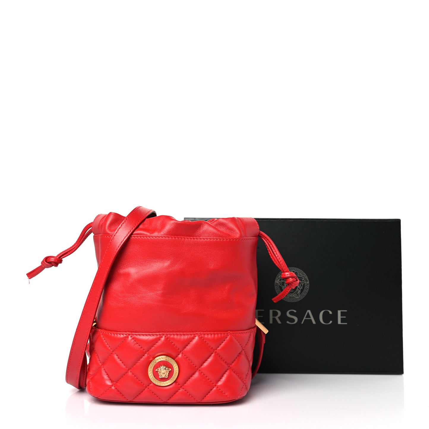 Nappa Quilted Medusa Bucket Bag Red
