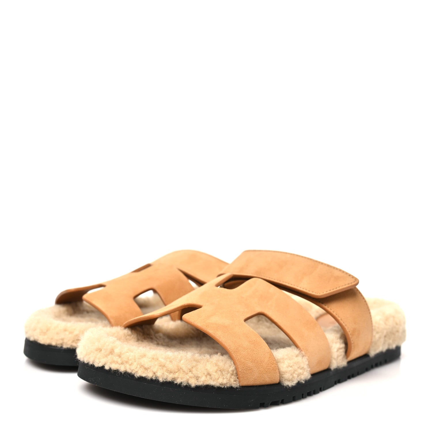 Hermes Suede Goatskin Woolskin Womens Chypre Sandals 39 Golden Beige 4 of 10