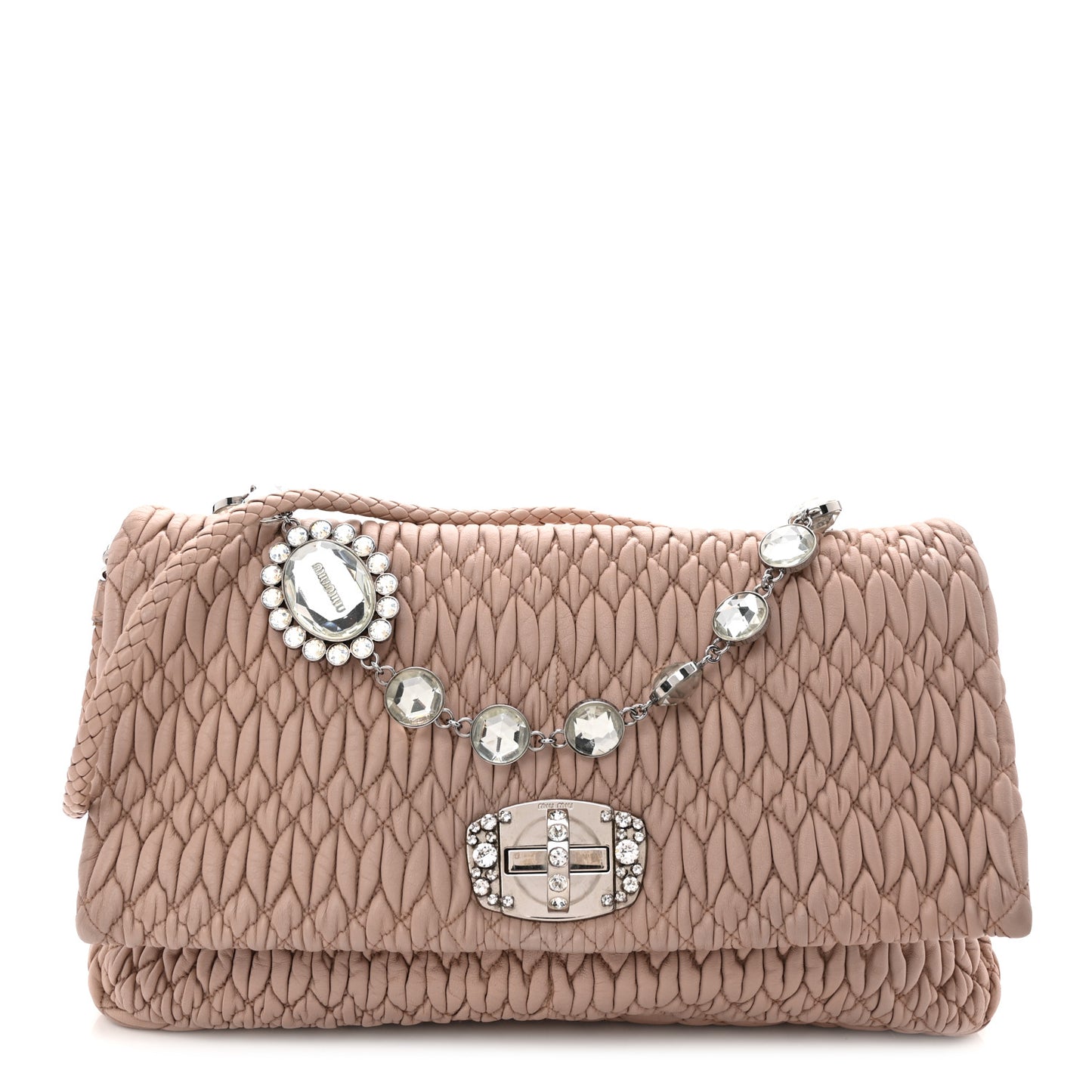 Nappa Matelasse Crystal Flap Clutch Cammeo