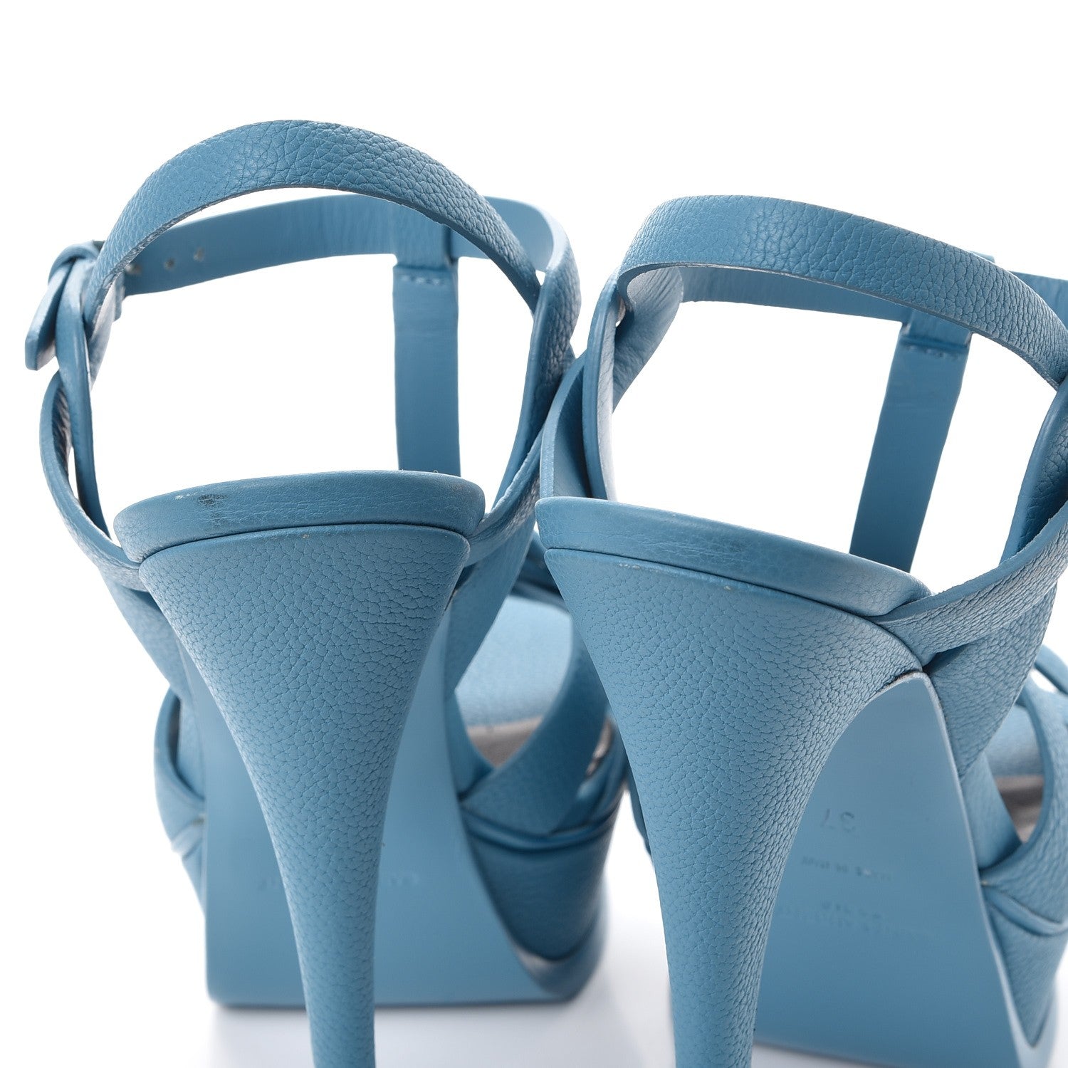 Saint Laurent Grained Calfskin Tribute 105 Platform Sandals 37 Blue 9 of 10