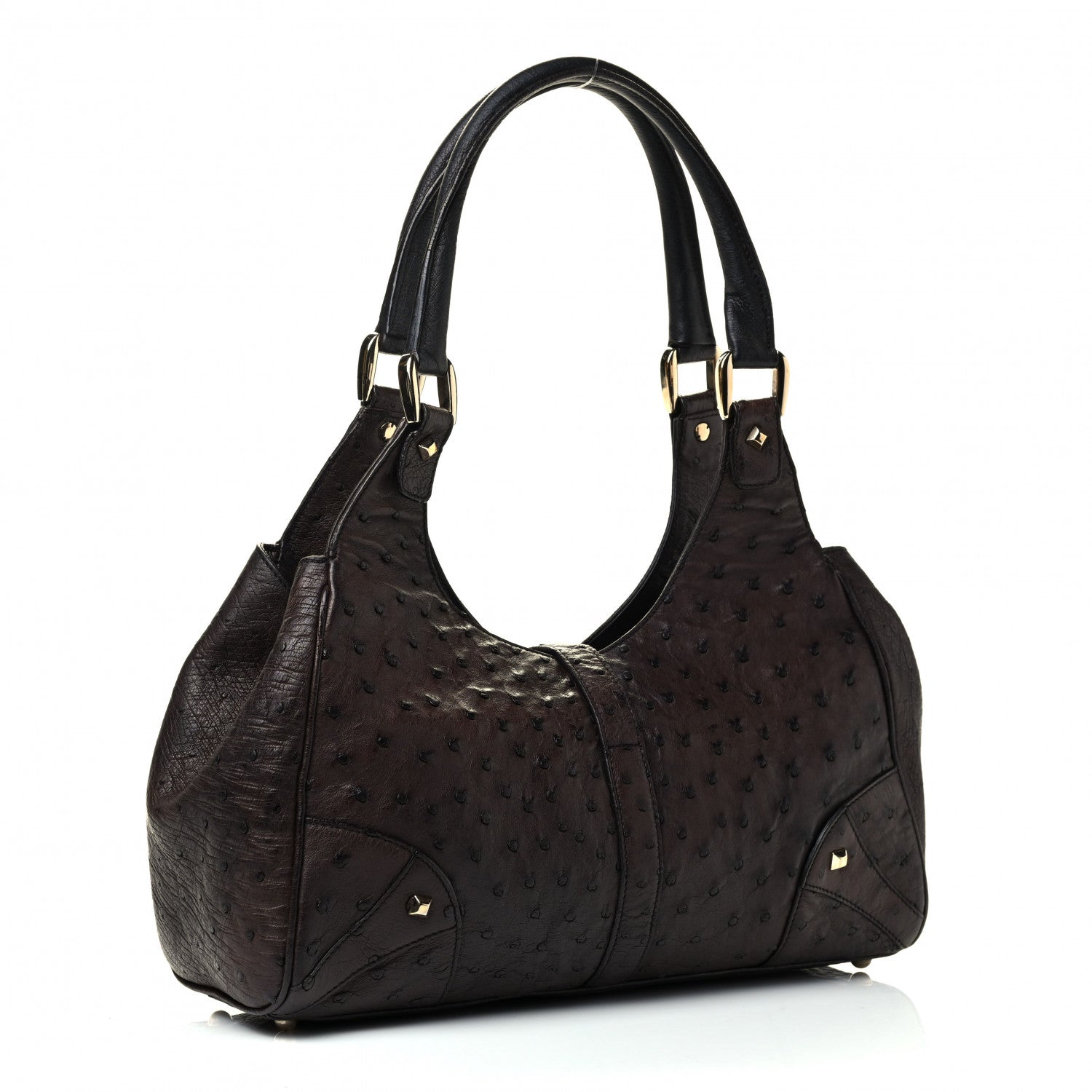Gucci Ostrich Large Bardot Shoulder Bag Brown 2 of 4