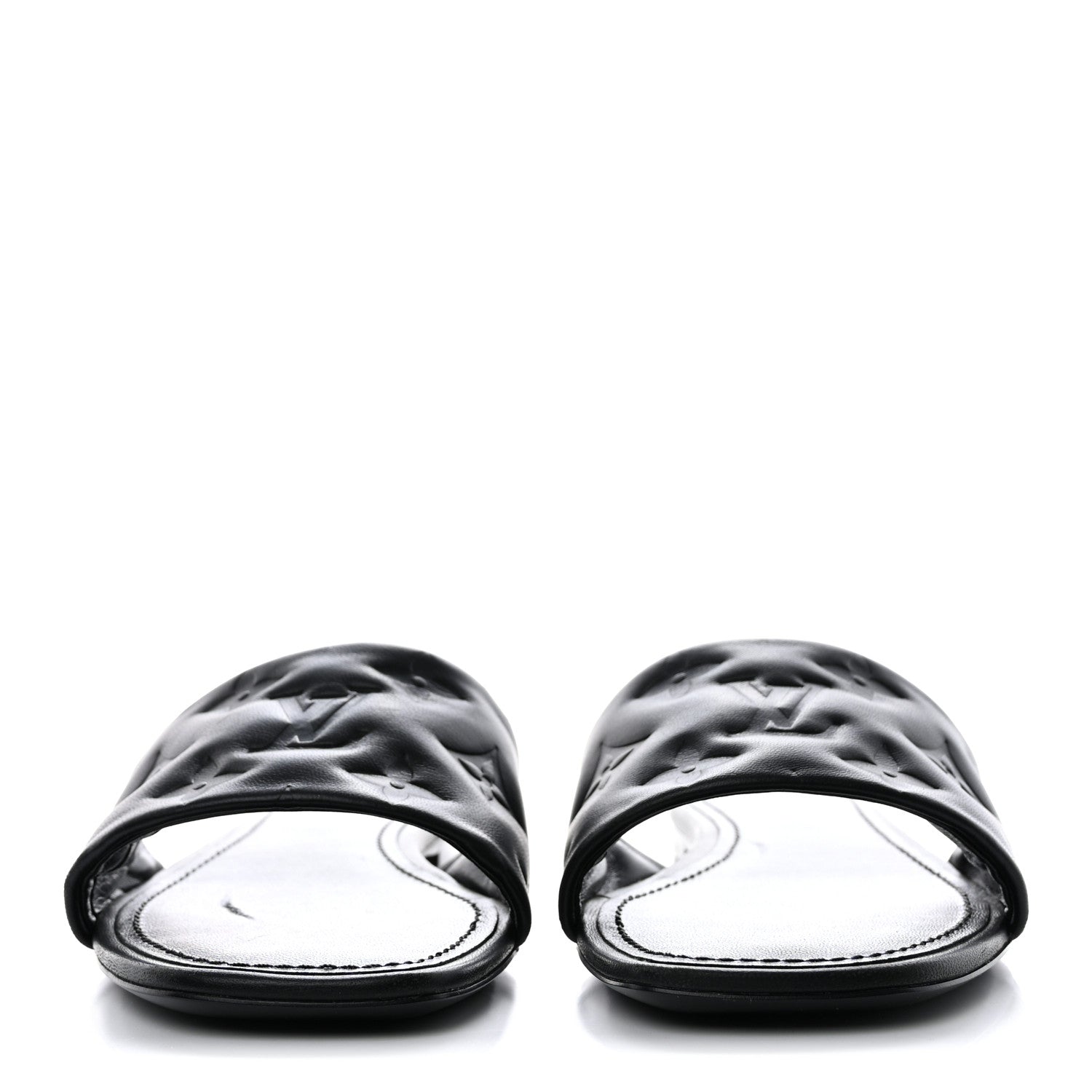 Louis Vuitton Lambskin Embossed Monogram Revival Flat Mules 37.5 Black 2 of 9