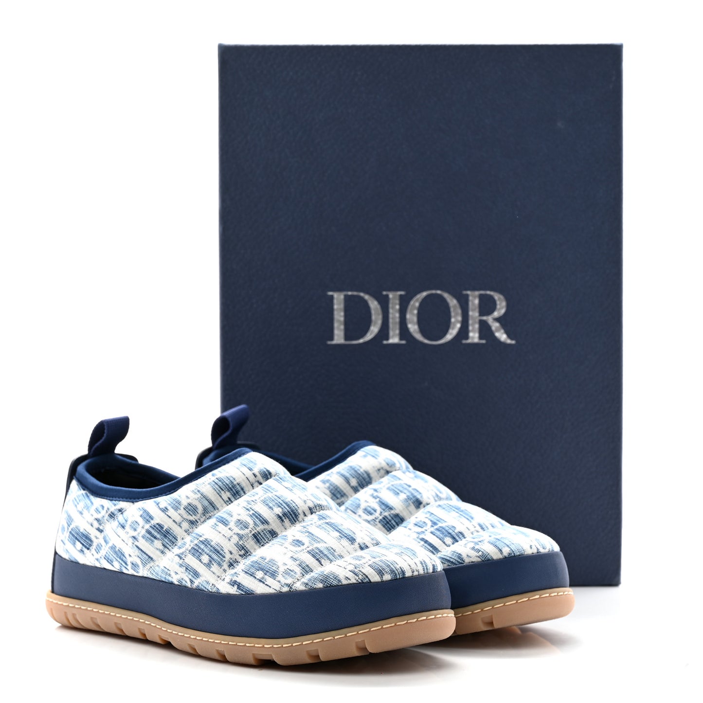 Nylon Oblique Mens Puffy Slippers 41 Blue White