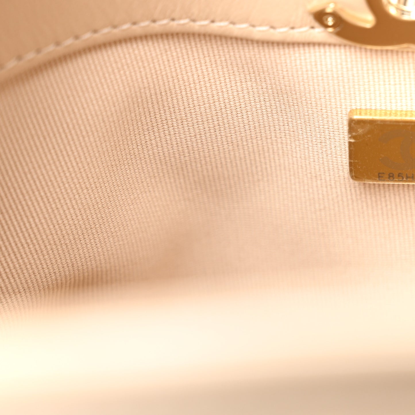 Shiny Crumpled Calfskin Quilted Mini 31 Shopping Bag Beige