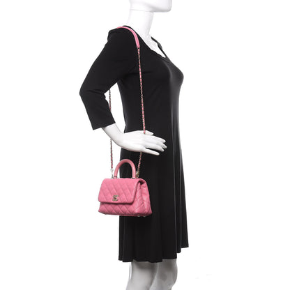 Chanel Caviar Quilted Lizard Embossed Extra Mini Coco Handle Flap Pink 2 of 10