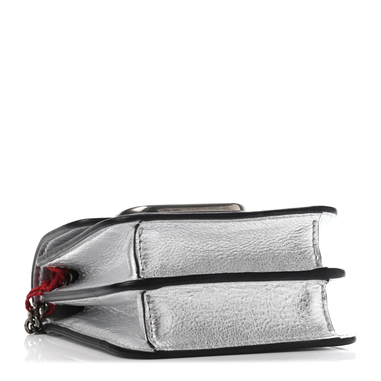 Metallic Calfskin Vlogo Compact Wallet with Chain Silver
