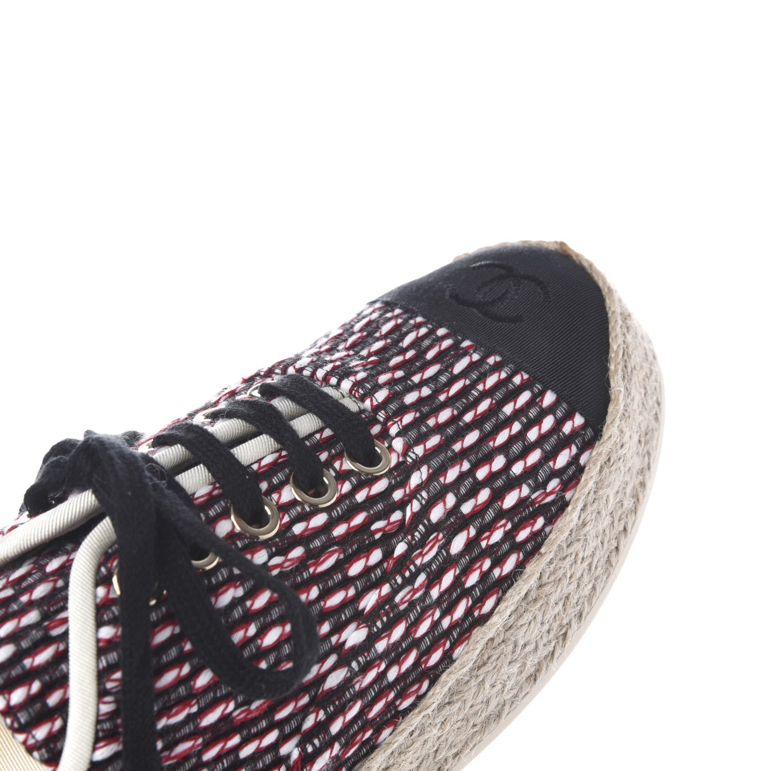 Chanel Tweed Grosgrain Lace Up Espadrilles 36 Red White Black 10 of 10