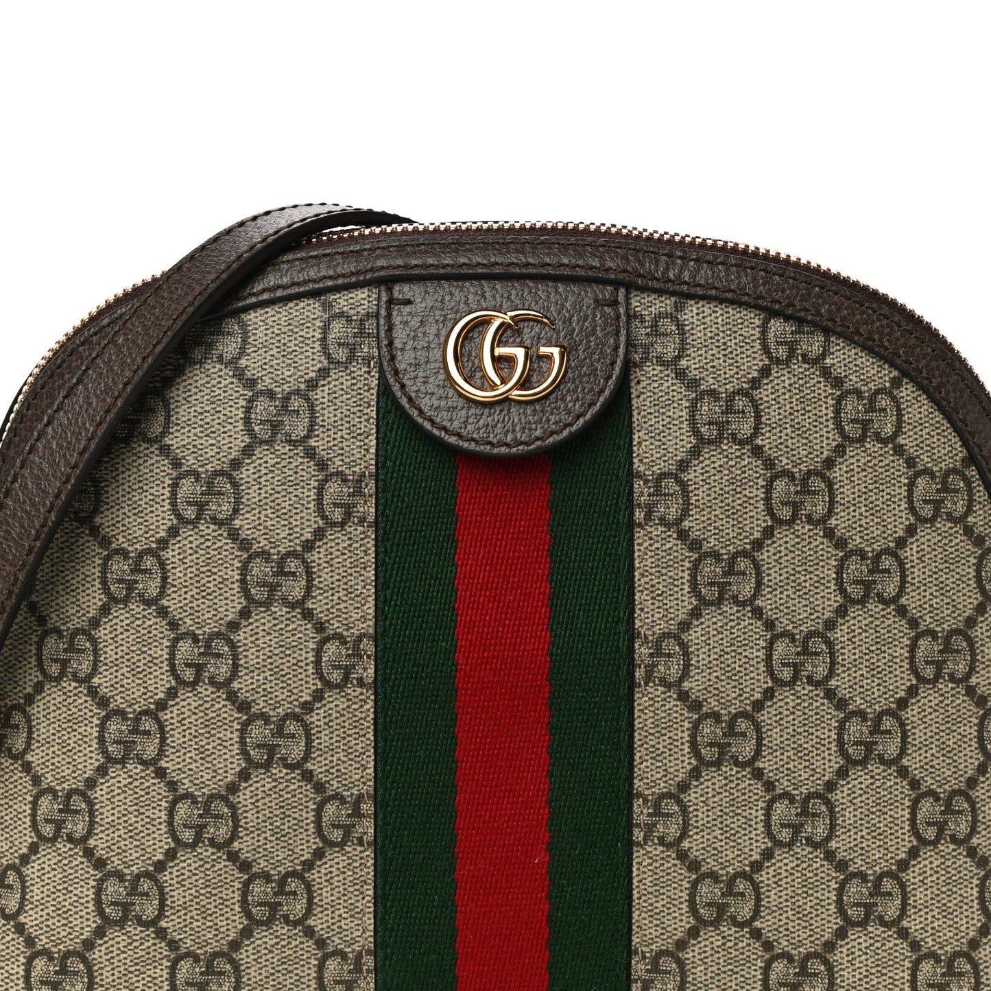 GG Supreme Monogram Textured Dollar Calfskin Web Small Ophidia Dome Shoulder Bag Beige Ebony New Acero