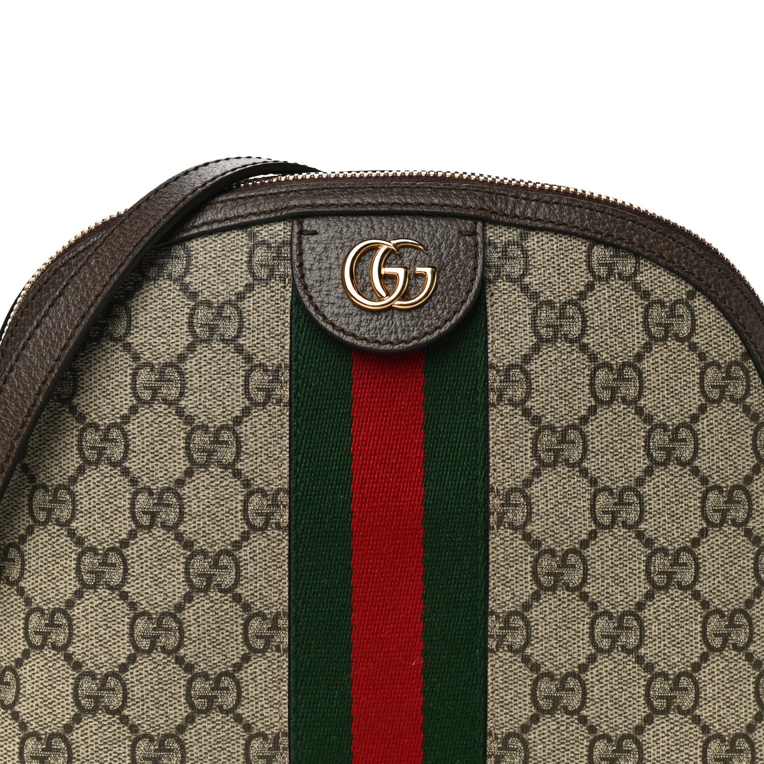 Gucci GG Supreme Monogram Textured Dollar Calfskin Web Small Ophidia Dome Shoulder Bag Beige Ebony New Acero 8 of 11
