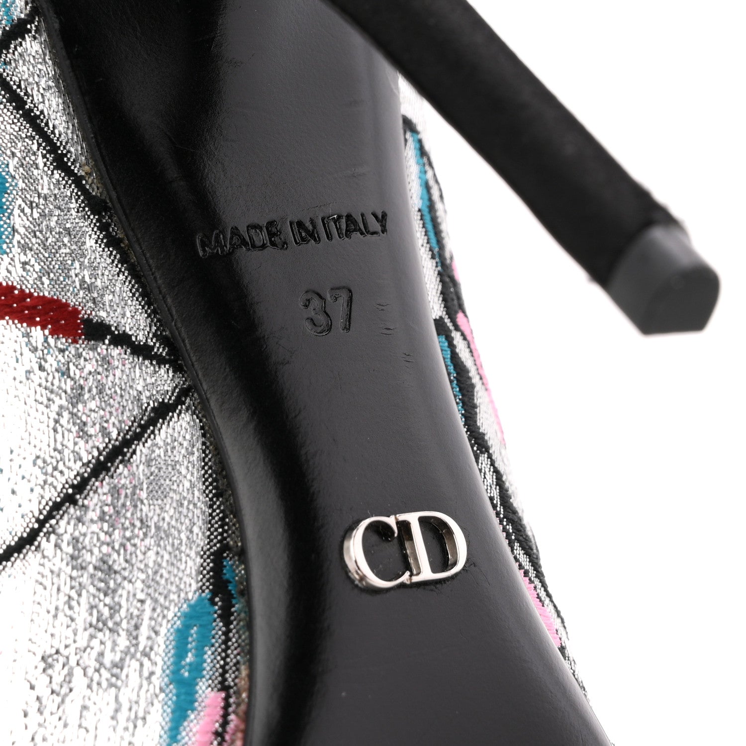 Christian Dior Lurex Embroidered Floral Pointed Toe Pumps 37 Silver Multicolor 7 of 12