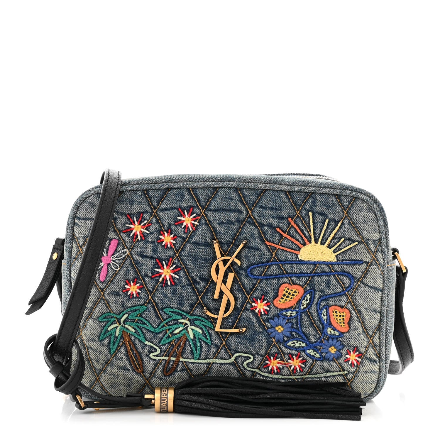 Saint Laurent Denim Matelasse Quilted Summer Embroidered Classic Monogram Camera Bag Blue 1 of 11