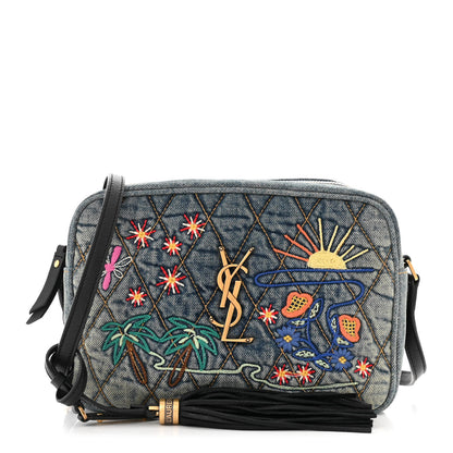 Saint Laurent Denim Matelasse Quilted Summer Embroidered Classic Monogram Camera Bag Blue 1 of 11