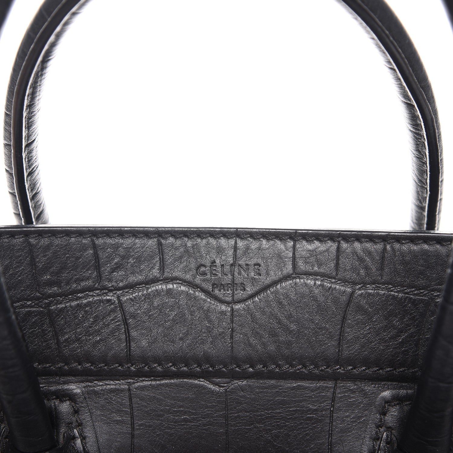 Celine Crocodile Embossed Calfskin Medium Phantom Luggage Black 7 of 8