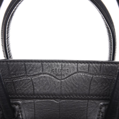 Celine Crocodile Embossed Calfskin Medium Phantom Luggage Black 7 of 8