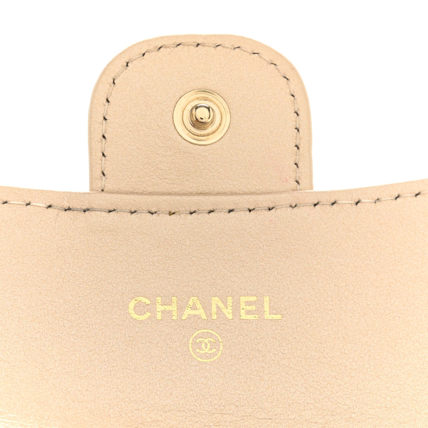 Metallic Lambskin Quilted Flap Card Holder On Chain Gold