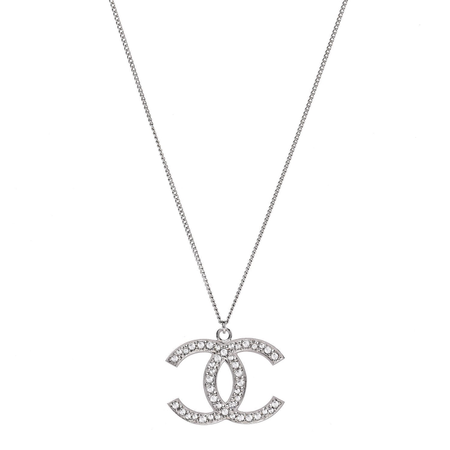 Crystal CC Pendant Necklace Silver