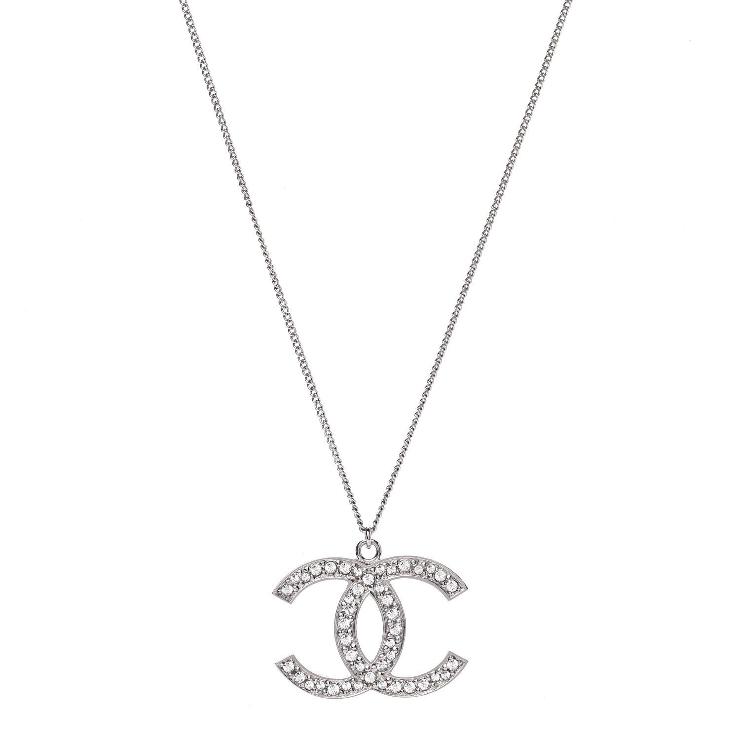 Chanel Crystal CC Pendant Necklace Silver 1 of 5