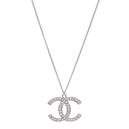 Chanel Crystal CC Pendant Necklace Silver 1 of 5