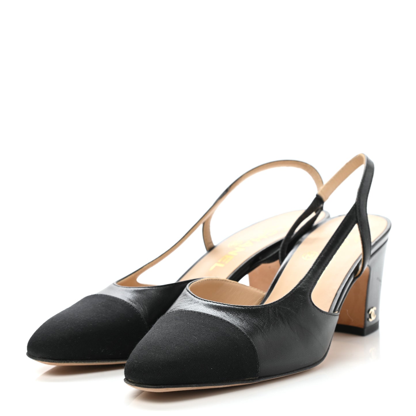 Goatskin Grosgrain Cap Toe CC Slingback Pumps 37.5 Black