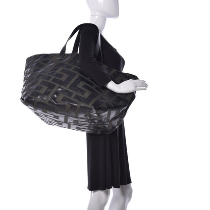 Celine Calfskin Logo Patchwork Cabas Dark Green Black 2 of 8