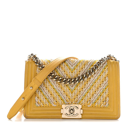Chanel Calfskin Chevron Embroidered Medium Flap Yellow 1 of 27