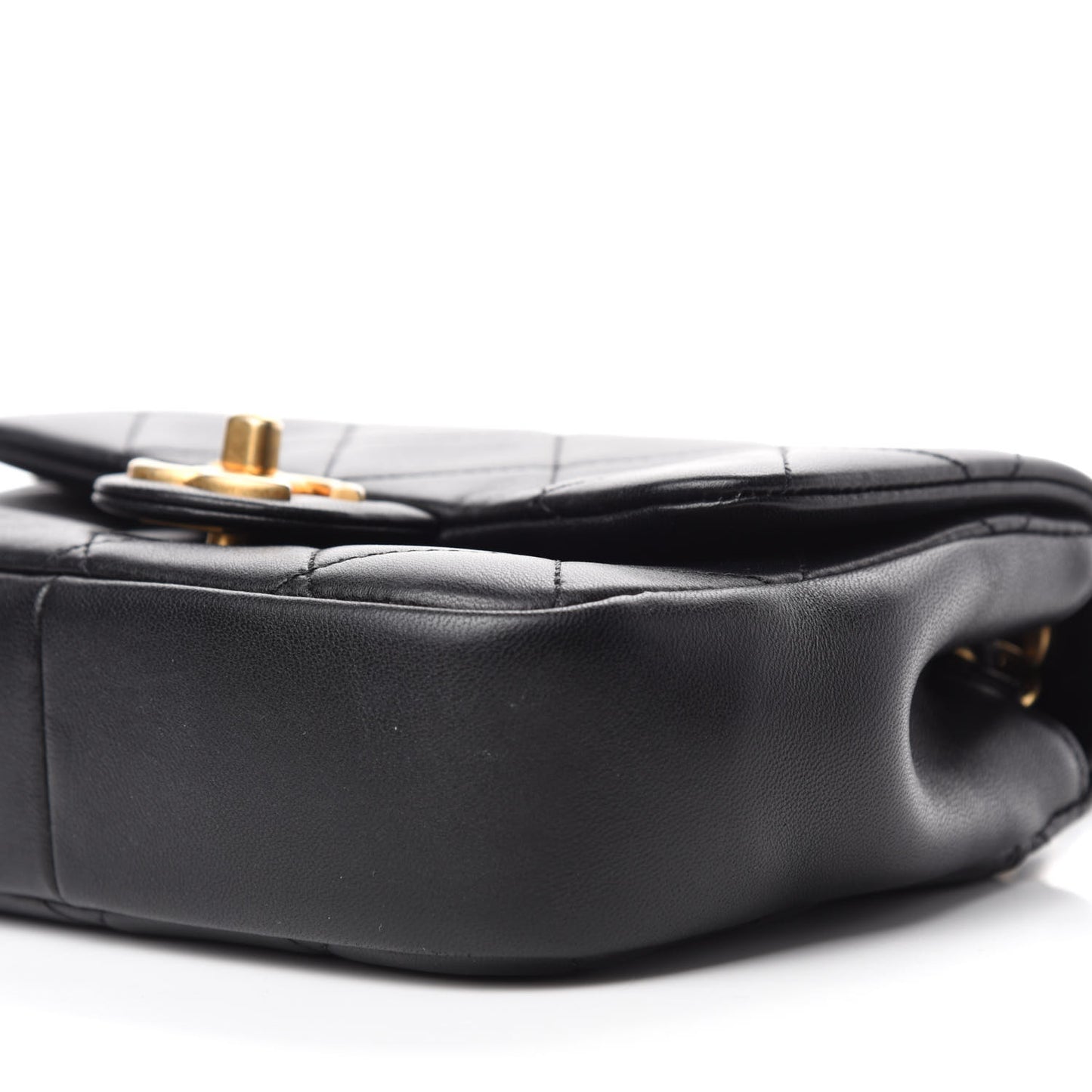 Lambskin Quilted Small Circular Handle Bag Black