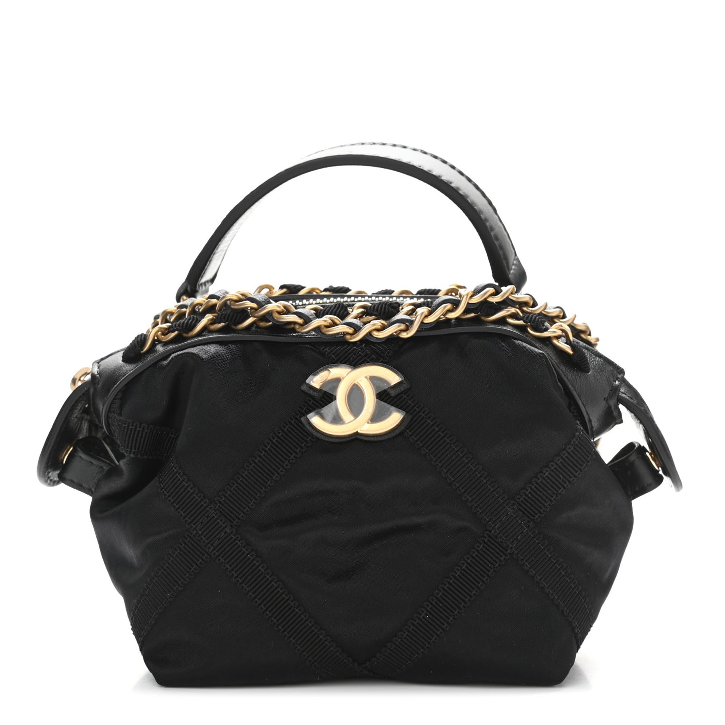 Nylon Grosgrain Quilted Lifestyle Clutch with Chain Black