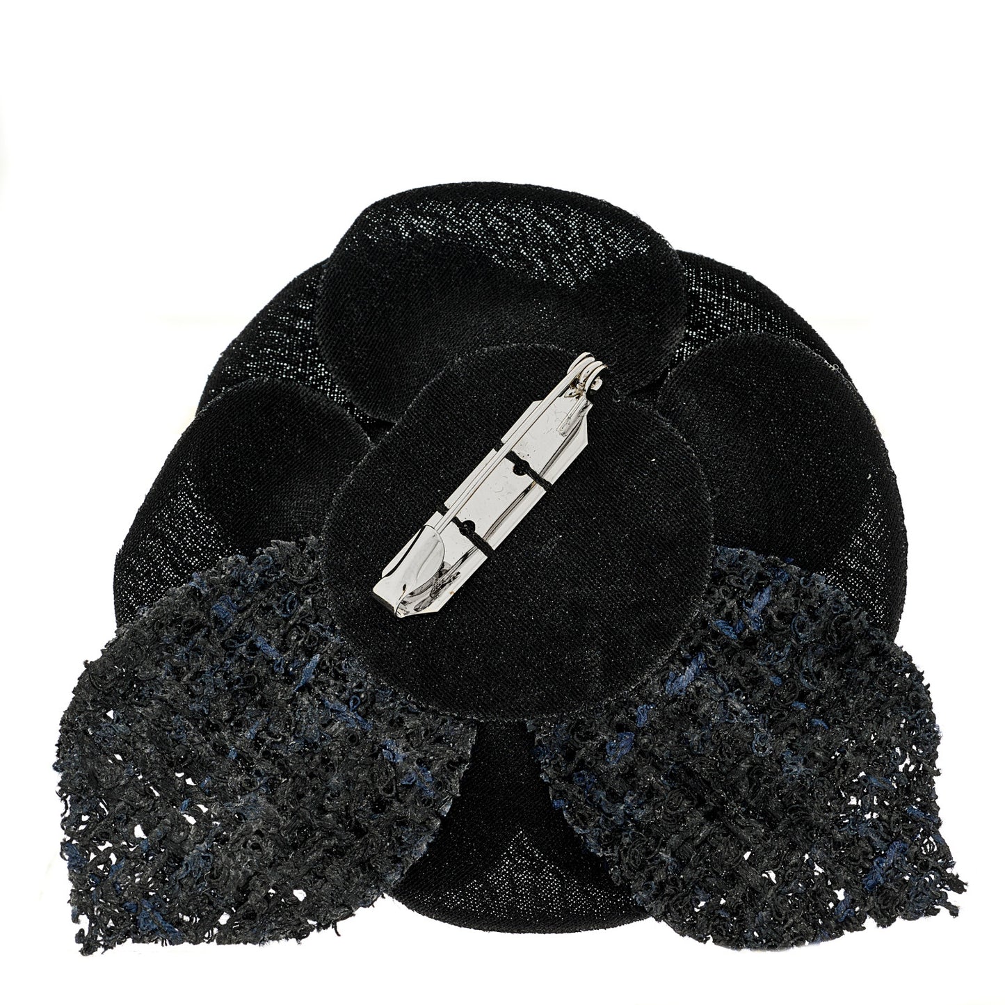 Tweed Fabric Camellia Pin Brooch 115/46 Navy Blue Black
