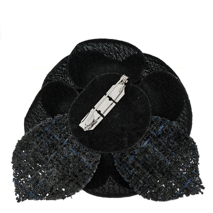 Chanel Tweed Fabric Camellia Pin Brooch 115/46 Navy Blue Black 3 of 3
