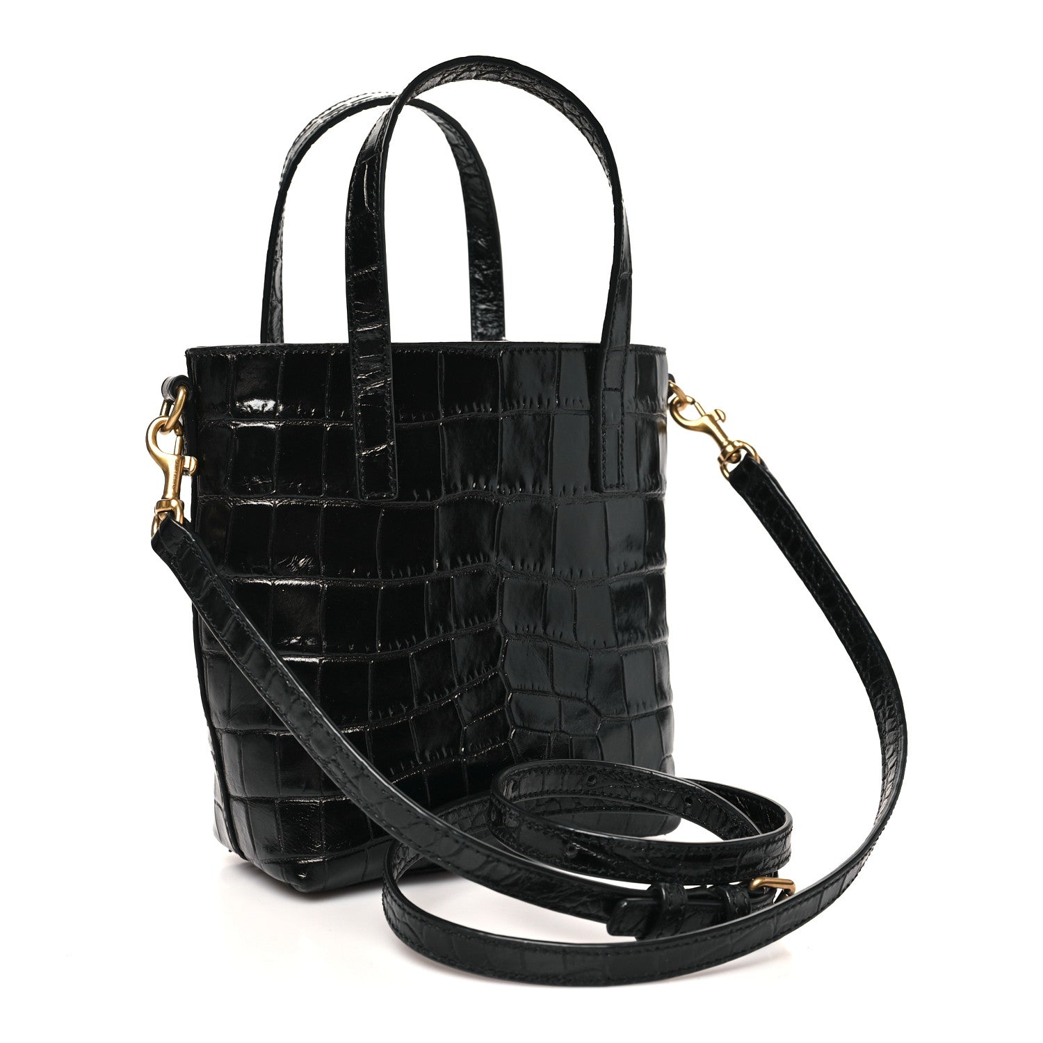 Saint Laurent Calfskin Crocodile Embossed Paris Mini Toy Shopper Tote Black 3 of 12