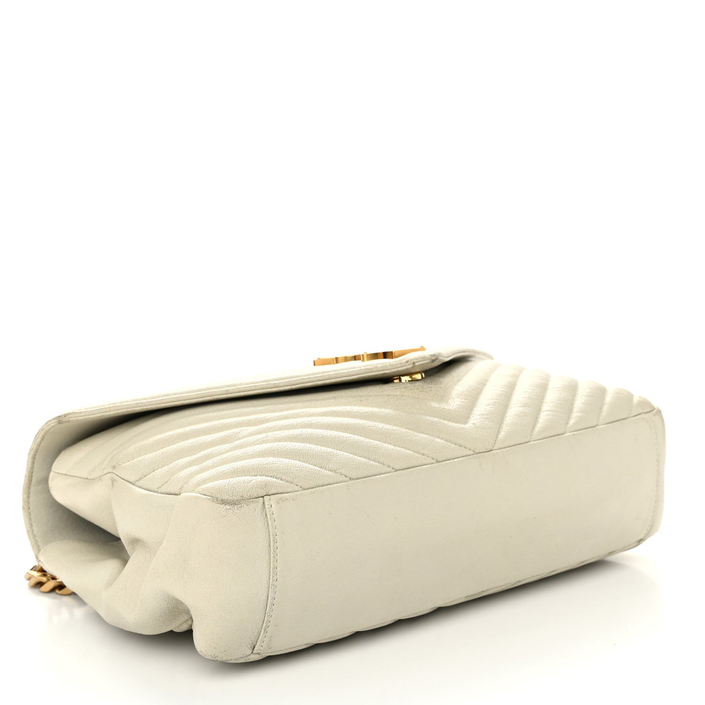 Sheepskin Matelasse Chevron Monogram Large College Satchel Cream Soft