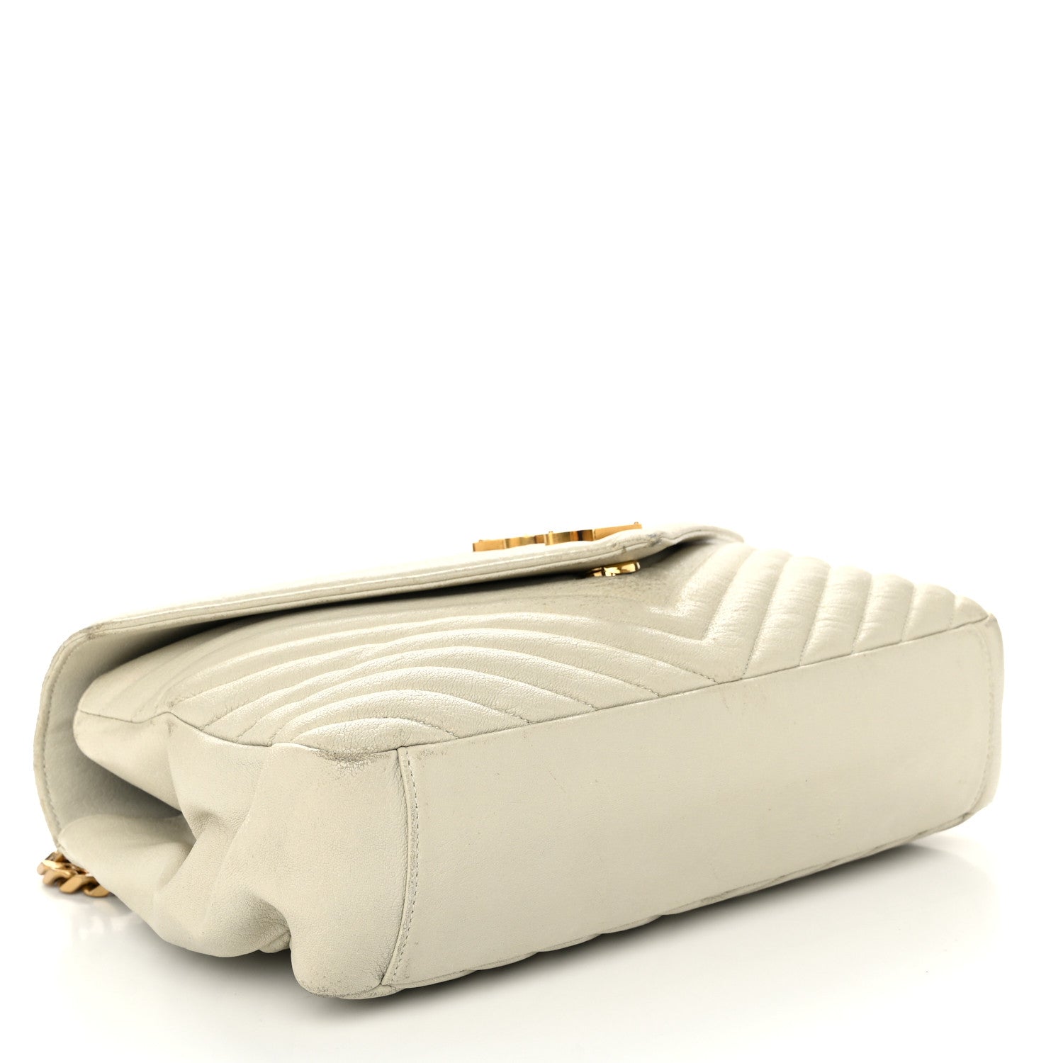 Saint Laurent Sheepskin Matelasse Chevron Monogram Large College Satchel Cream Soft 4 of 21