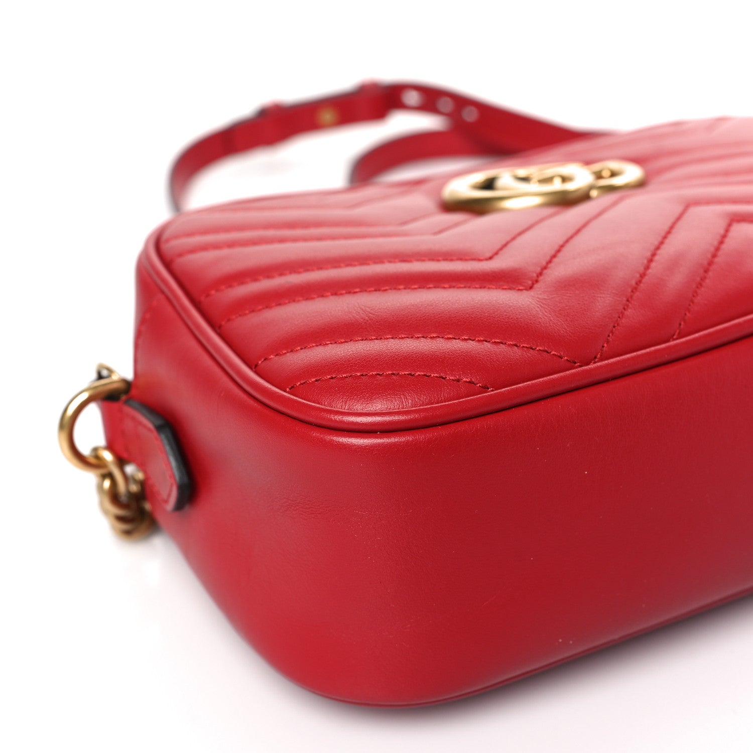 Gucci Calfskin Matelasse Small GG Marmont Chain Shoulder Bag Hibiscus Red 8 of 10