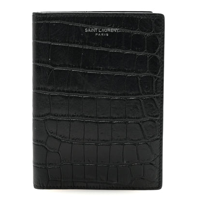 Saint Laurent Crocodile Embossed Passport Holder Black 1 of 6
