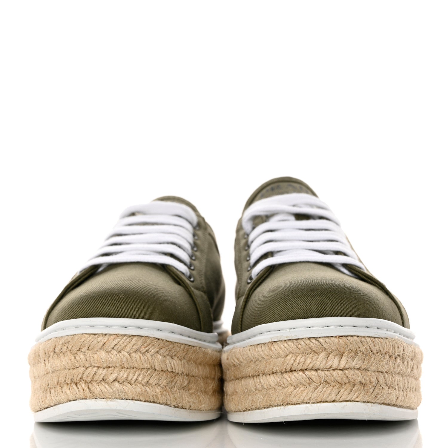 Prada Canvas Gabardine Espadrille 45mm Platform Sneakers 38.5 Militare 2 of 10