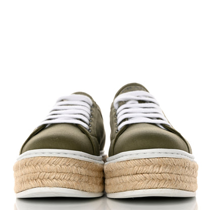 Prada Canvas Gabardine Espadrille 45mm Platform Sneakers 38.5 Militare 2 of 10