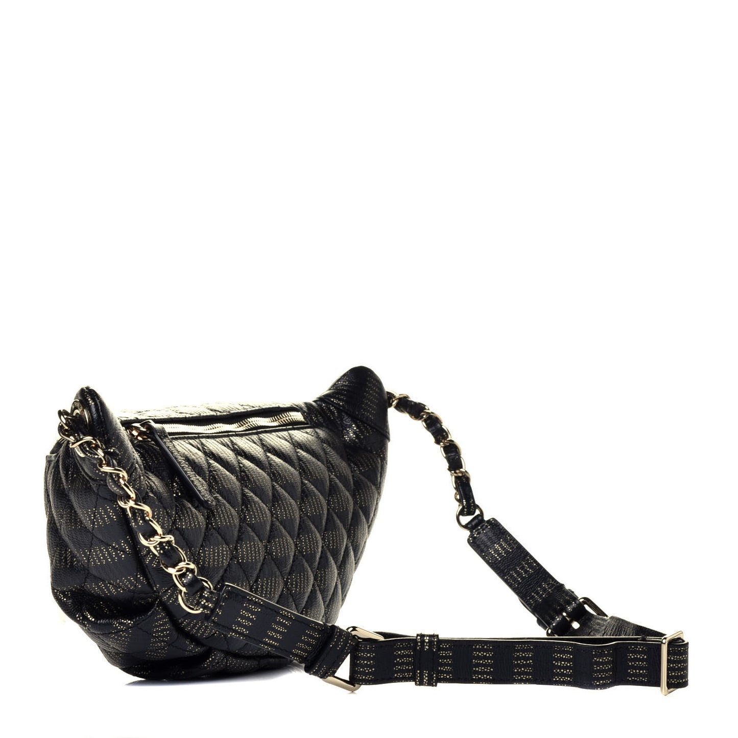 Metallic Caviar Quilted Waist Bag Black Gold