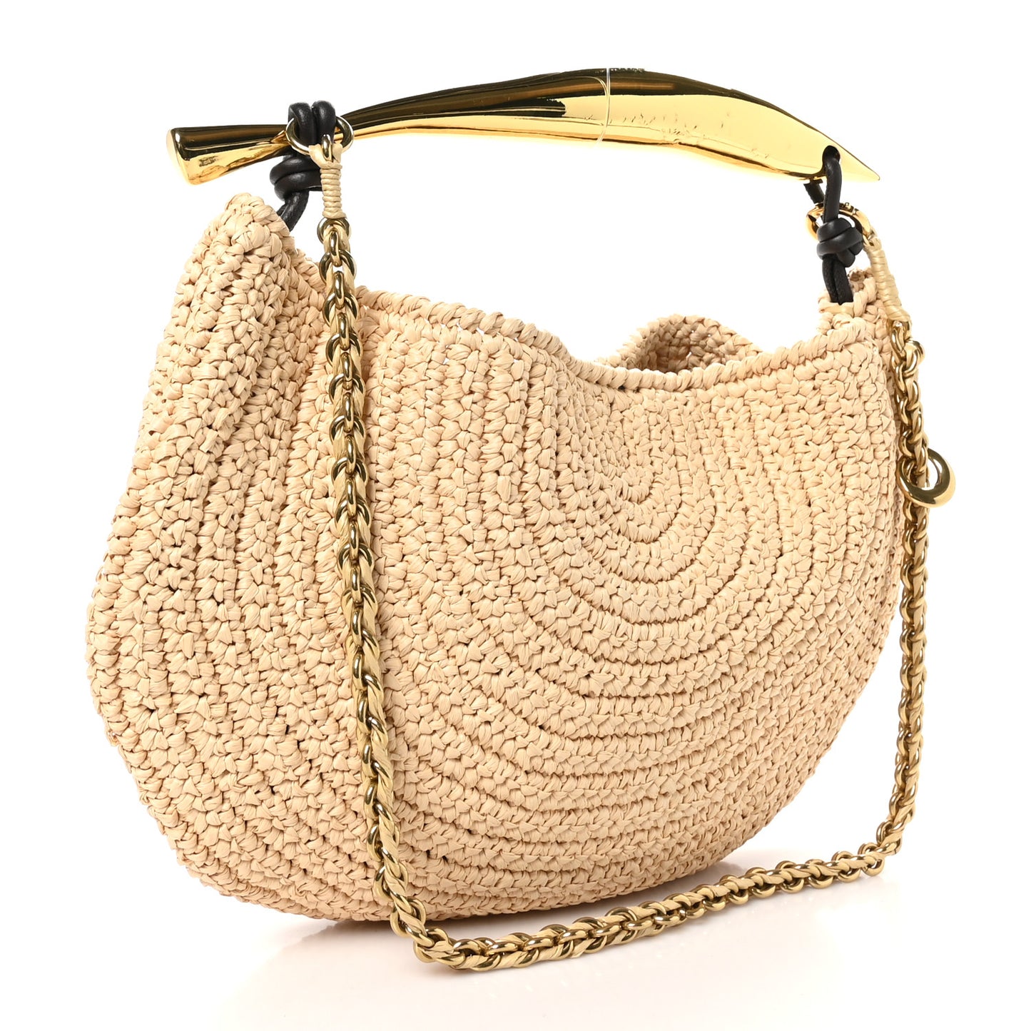 Raffia Crochet Sardine With Chain Bag Natural Fondant