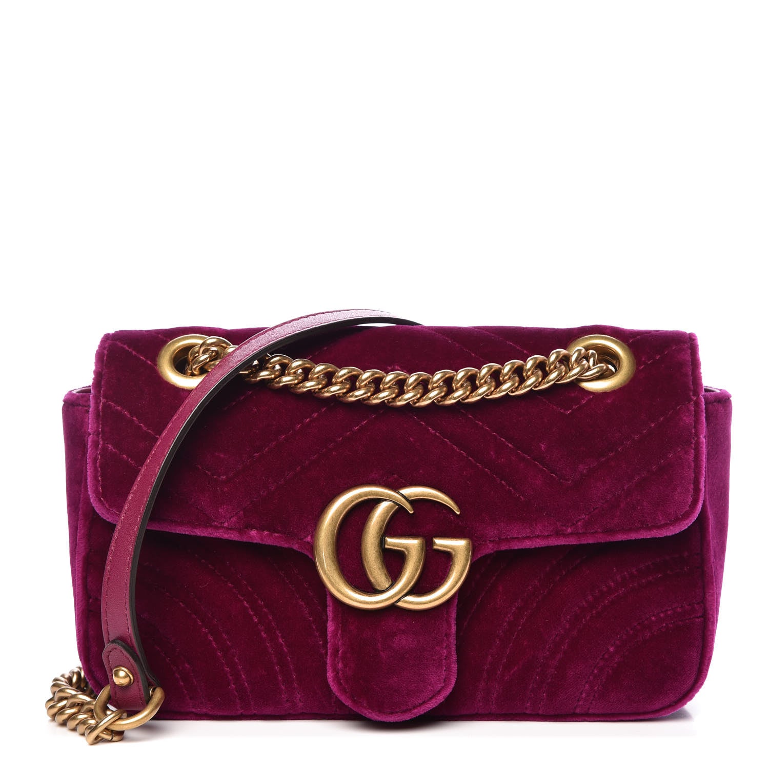 Gucci Velvet Matelasse Mini GG Marmont Shoulder Bag Fuchsia Violet Cyclamen 1 of 10