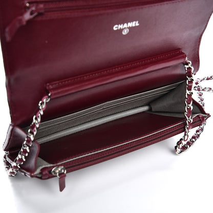 Chanel Patent Quilted Brilliant Wallet On Chain WOC Light Burgundy 5 of 9