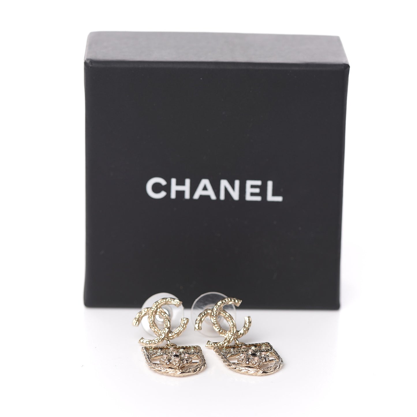 Enamel CC Rope Shield Drop Earrings Gold